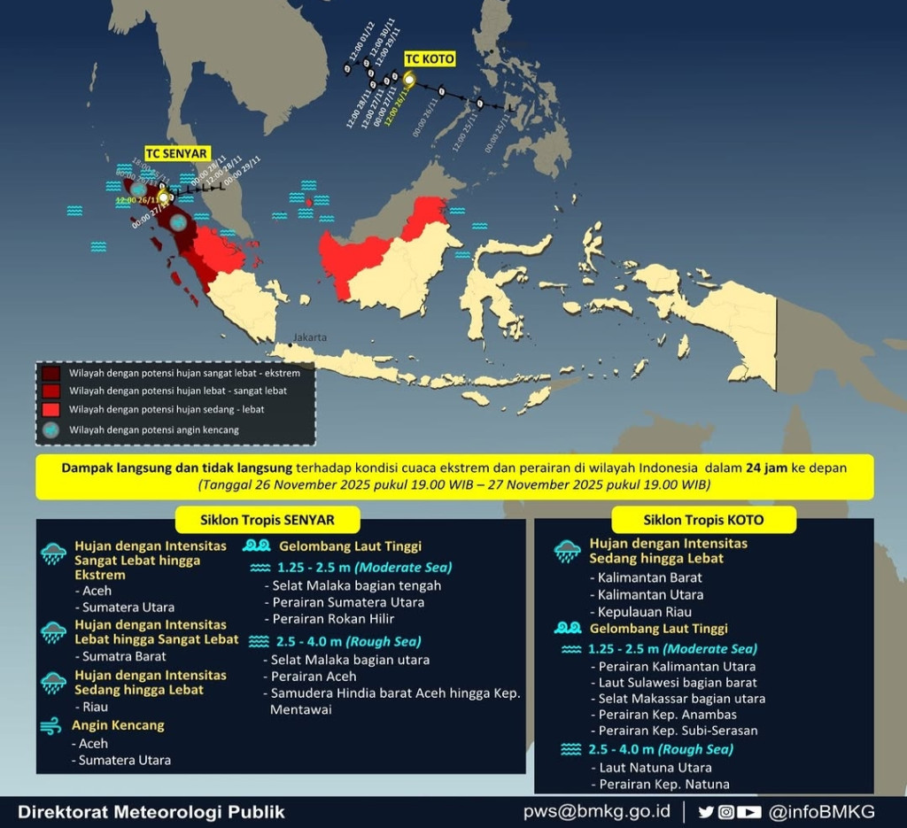 Bibit Siklon 95B Berevolusi Siklon Tropis Senyar, Aceh dan Sumut Dilanda Cuaca Ekstrem